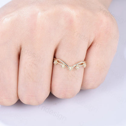 14K Yellow Gold Moissanite Wedding Band, Flower Evil Eye diamond wedding ring, Unique Floral Stacking matching Band, Anniversary band gift - PENFINE