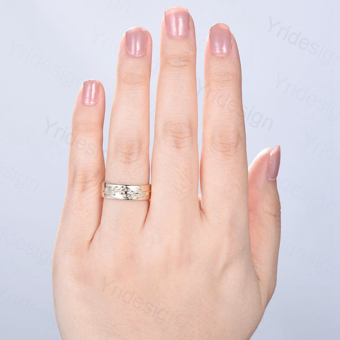 6mm Unique Leaf Wedding Band Mens 14K Yellow Gold Art Deco Leaf Branch Vines Design Wedding Ring Men Anniversary Engagement Rings For Men - PENFINE