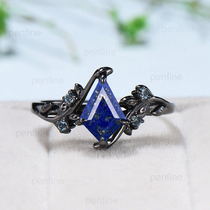 Unique Black Gold Lapis Lazuli Engagement Ring Kite cut Natural Inspired Leaf vine Cluster Alexandrite ring branch Anniversary Promise Gift - PENFINE