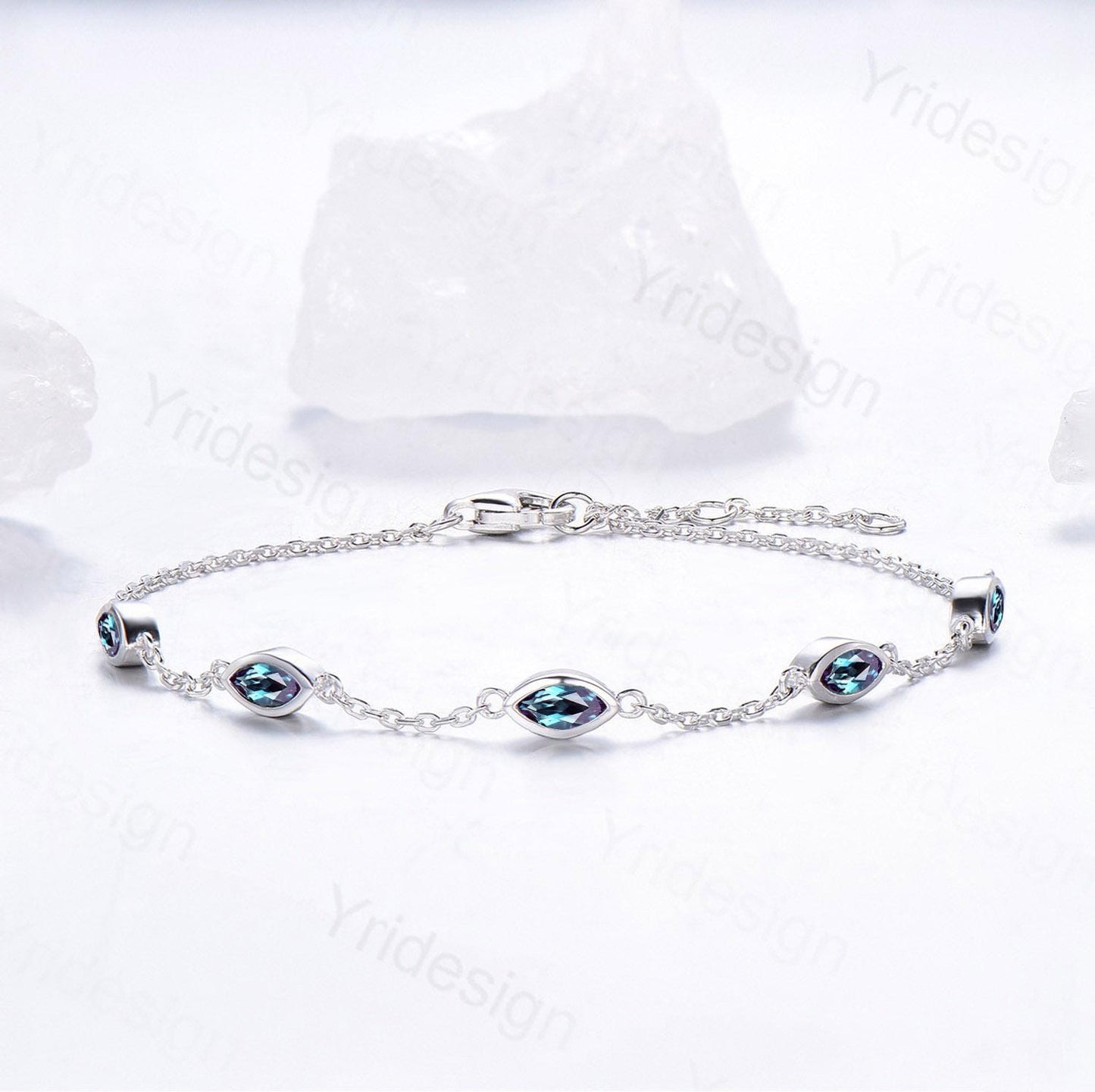Dainty marquise cut alexandrite bracelet bezel set color change bracelet minimalist elegant stackable bracelet handmade anniversary gift - PENFINE