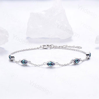 Dainty marquise cut alexandrite bracelet bezel set color change bracelet minimalist elegant stackable bracelet handmade anniversary gift - PENFINE