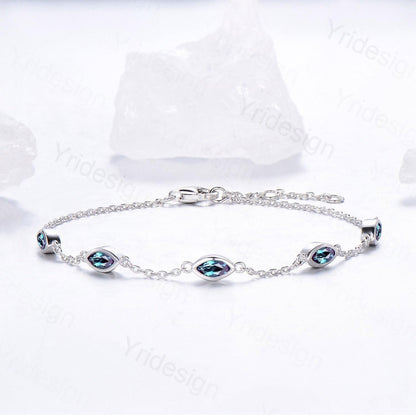 Dainty marquise cut alexandrite bracelet bezel set color change bracelet minimalist elegant stackable bracelet handmade anniversary gift - PENFINE