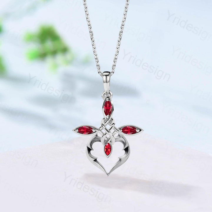 Unique Cross lab red ruby necklace Silver white gold minimalist  Personalized marquise ruby pendant women Celtic knot Jewelry Necklace gift - PENFINE