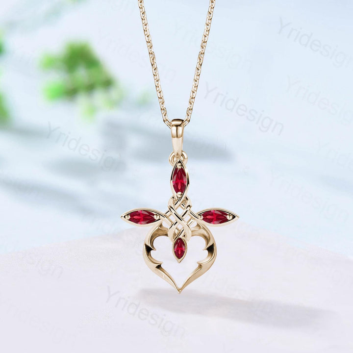 Unique Cross lab red ruby necklace Silver white gold minimalist  Personalized marquise ruby pendant women Celtic knot Jewelry Necklace gift - PENFINE