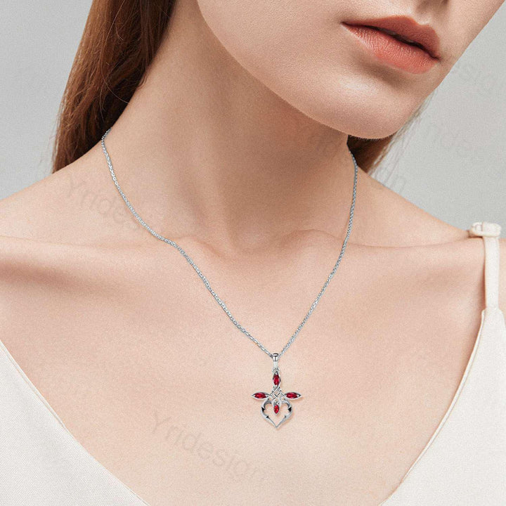 Unique Cross lab red ruby necklace Silver white gold minimalist  Personalized marquise ruby pendant women Celtic knot Jewelry Necklace gift - PENFINE