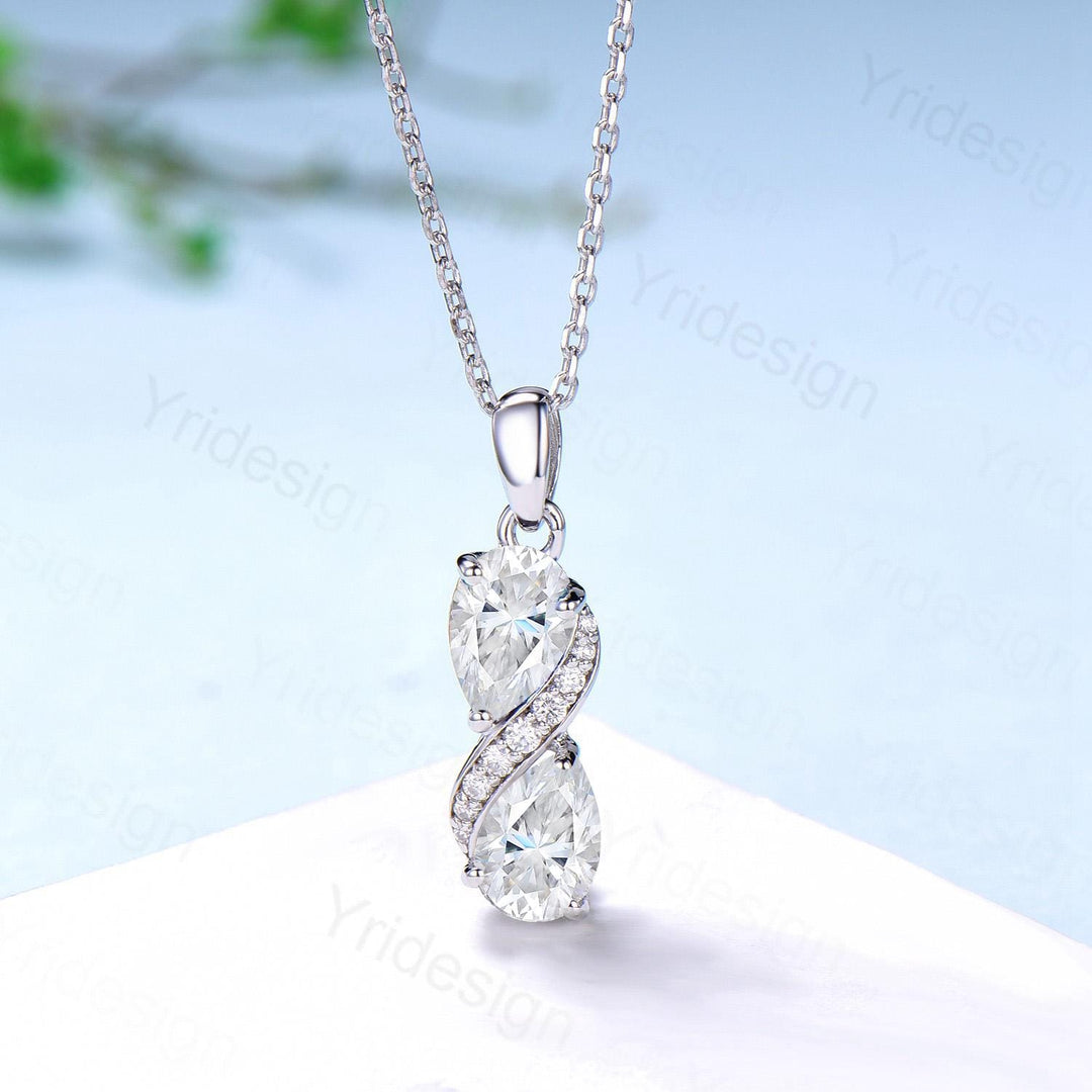 Unique Moissanite Pendant Necklace Women Alternative CVD Lab Grown Diamond Necklace Vintage Snake Promise Gift pear shaped pendant for Wife - PENFINE