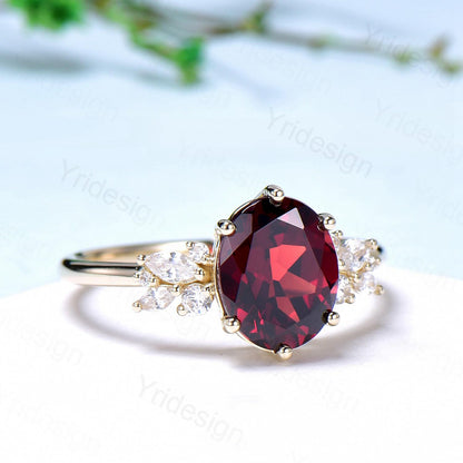 Vintage Style 3 carat Oval Garnet Ring Engagement Ring, Yellow Gold Antique Wedding Women's Ring, Art Deco January Birthstone Promise Ring - PENFINE