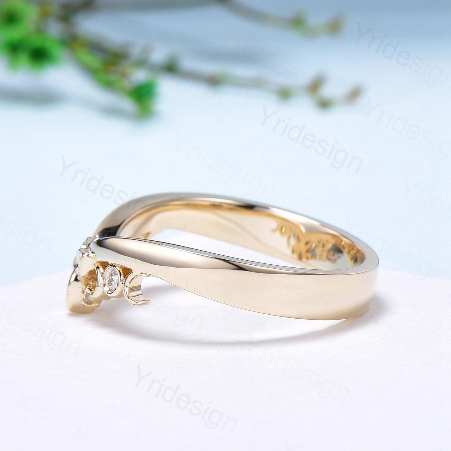 3.5mm Celtic Knot Norse Viking diamond wedding band women 14k yellow gold curved wedding band unique Matching stacking band anniversary ring - PENFINE