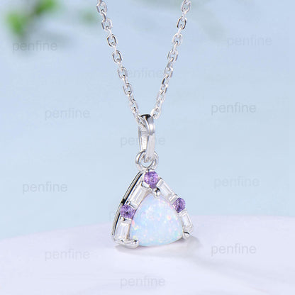 Trilliant Opal Amethyst pendant necklace vintage baguette moissanite pendant silver white  gold fire opal necklace Engagement Gift For Women - PENFINE