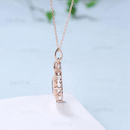 Vintage Lab Grown Diamond Pendant Necklace Unique Knot Moissanite Necklace Floral Rainbow Moonstone Pendant Unique Anniversary promise gift - PENFINE