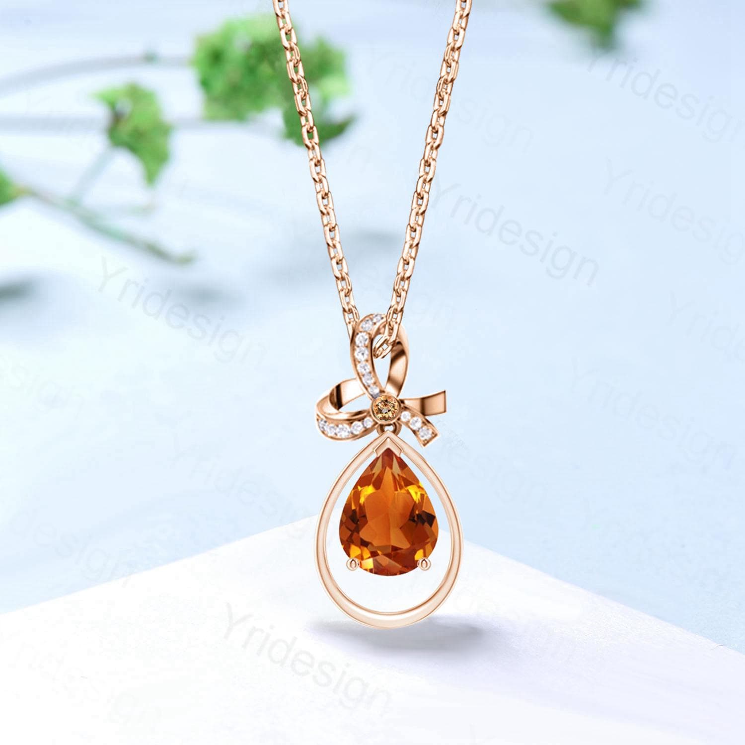 Unique Celtic Knot Pear Citrine Wedding Necklace Sterling Silver Yellow Gold Mother's Pendant Animal Inspired Anniversary Gift for Daughter - PENFINE