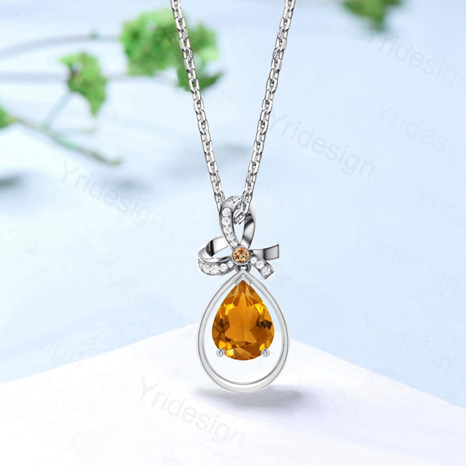 Unique Celtic Knot Pear Citrine Wedding Necklace Sterling Silver Yellow Gold Mother's Pendant Animal Inspired Anniversary Gift for Daughter - PENFINE