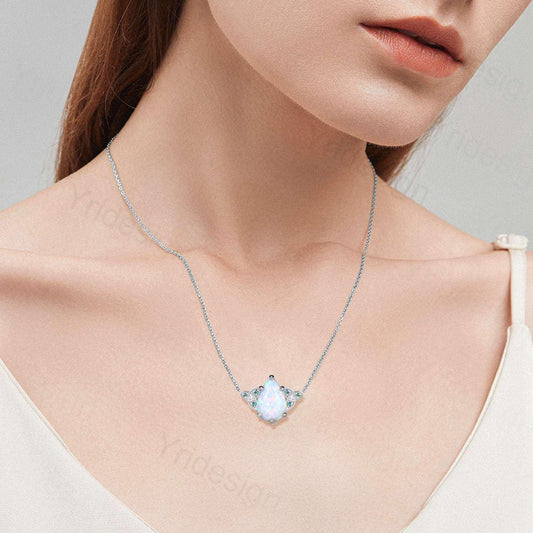 Celtic Love White Opal Pendant Necklace Vintage Unique Fire Opal Necklace Norse Viking Opal Emerald Necklace For Women October Birthday Gift - PENFINE
