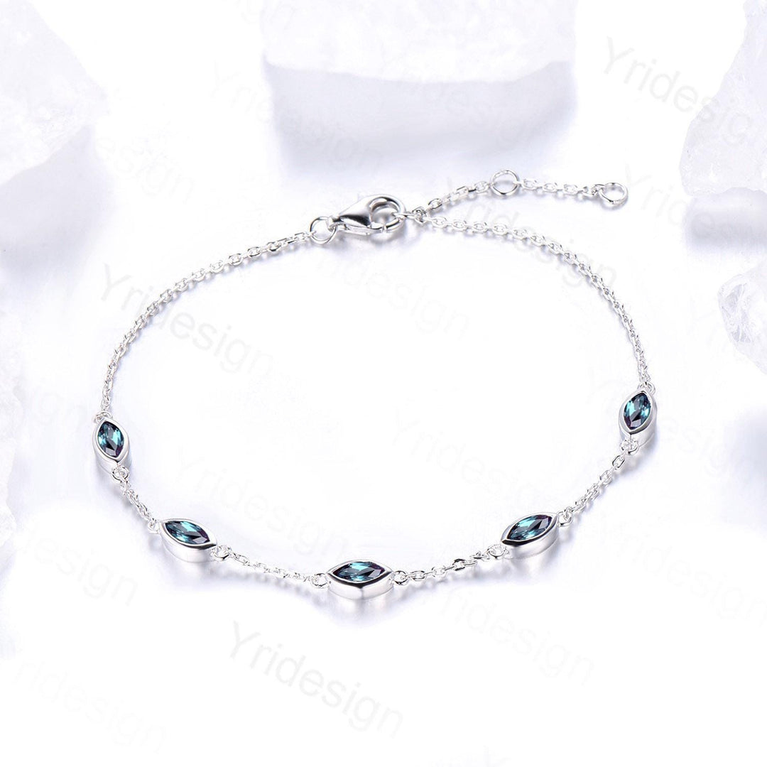 Dainty marquise cut alexandrite bracelet bezel set color change bracelet minimalist elegant stackable bracelet handmade anniversary gift - PENFINE