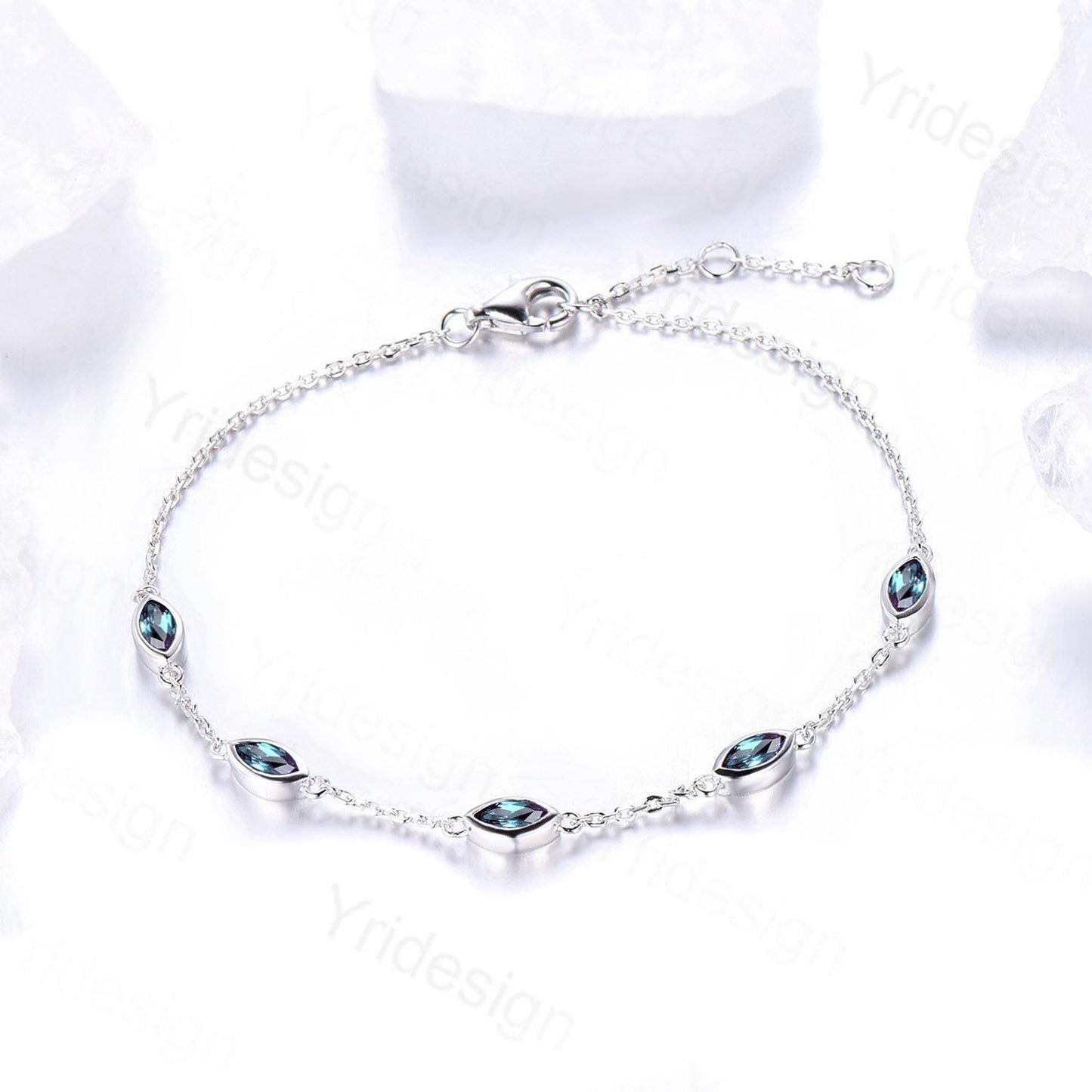 Dainty marquise cut alexandrite bracelet bezel set color change bracelet minimalist elegant stackable bracelet handmade anniversary gift - PENFINE