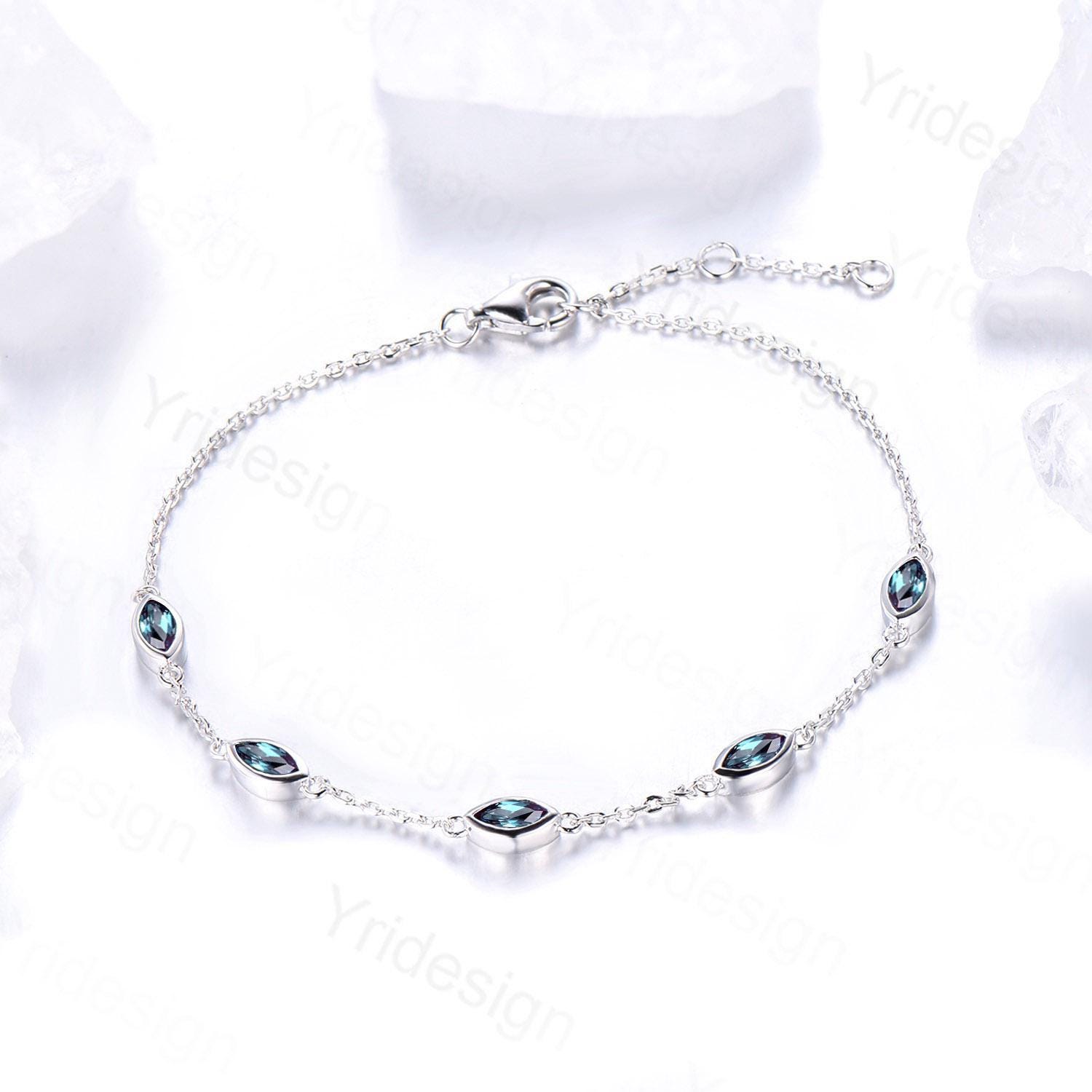 Dainty marquise cut alexandrite bracelet bezel set color change bracelet minimalist elegant stackable bracelet handmade anniversary gift - PENFINE