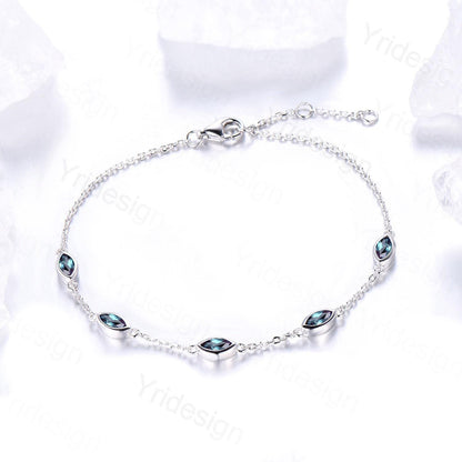 Dainty marquise cut alexandrite bracelet bezel set color change bracelet minimalist elegant stackable bracelet handmade anniversary gift - PENFINE