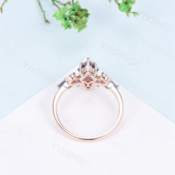 Unique Kite Cut Alexandrite Engagement Ring Art Deco Air Fly Color change Alexandrite Alternative Rose Gold Wedding Ring For Women - PENFINE