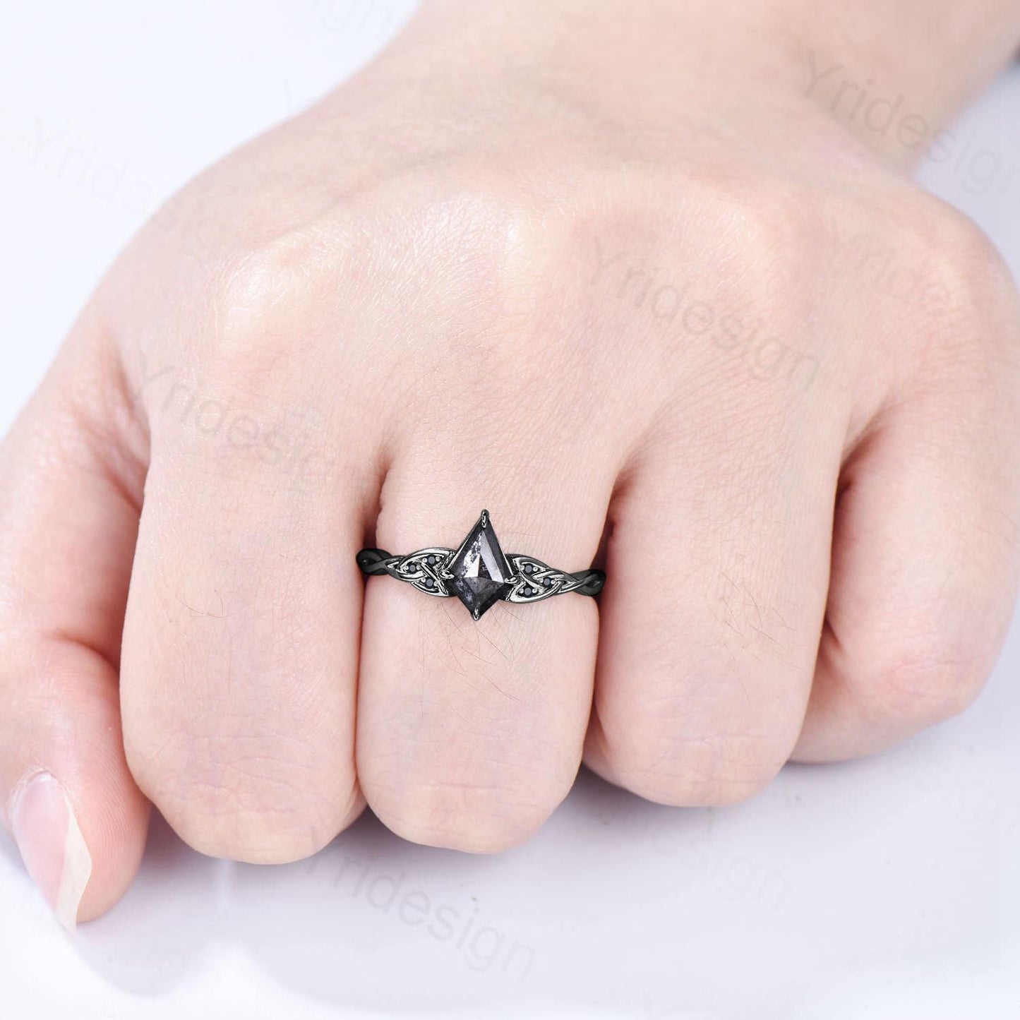 Black Gold Norse Viking Kite Cut Salt And Pepper Diamond Ring Celtic Love Pepper Black Diamond Engagement Ring Vintage Unique Twisted Ring - PENFINE
