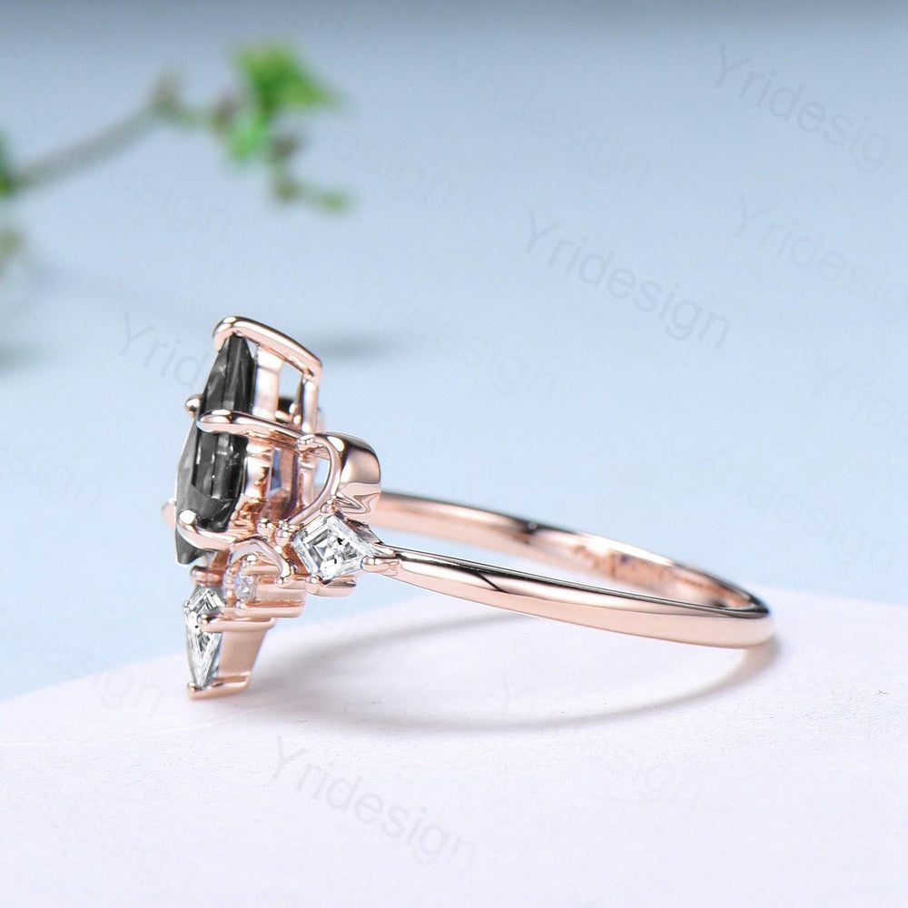 Unique Kite Cut Salt And Pepper Diamond Engagement Ring Art Deco Air Fly Anniversary Ring Alternative Rose Gold Wedding Ring For Women - PENFINE