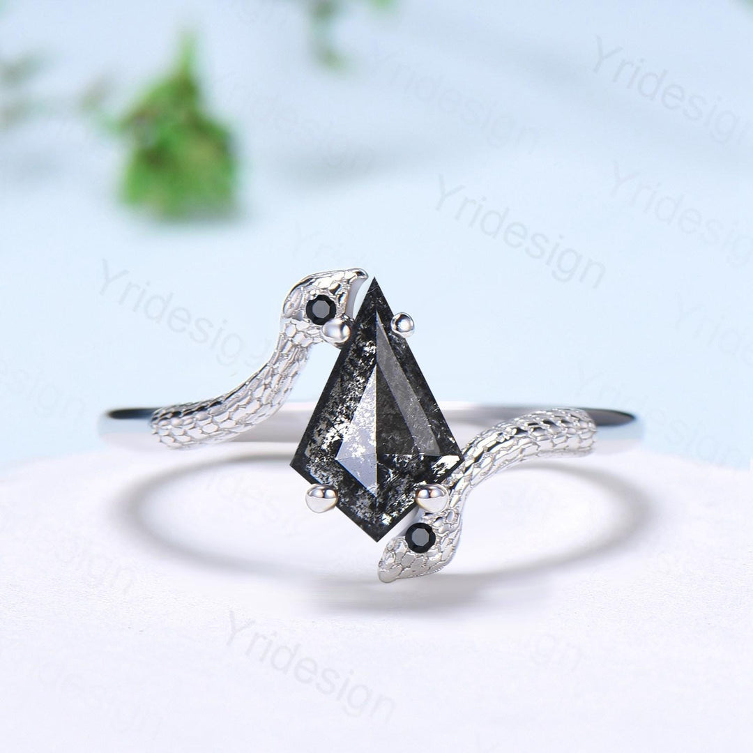 Unique snake salt and pepper diamond ring engagement ring cold-blooded kite cut fly pepper diamond  wedding women anniversary promise gift - PENFINE