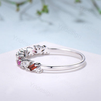 Vintage Emerald Ruby Eternity Wedding Band Women Unique Baguette Garnet Stackable Promise Ring Marquise Matching Band Anniversary Gift Women - PENFINE