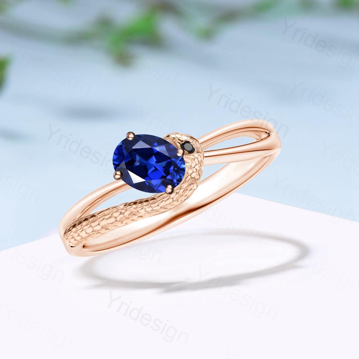 Snake Sapphire Engagement Ring Gold, 14K Solid Gold Gothic Ring for Women, Serpent Ring, Animal Ring,Split Shank Black Spinel Snake Eye Ring - PENFINE