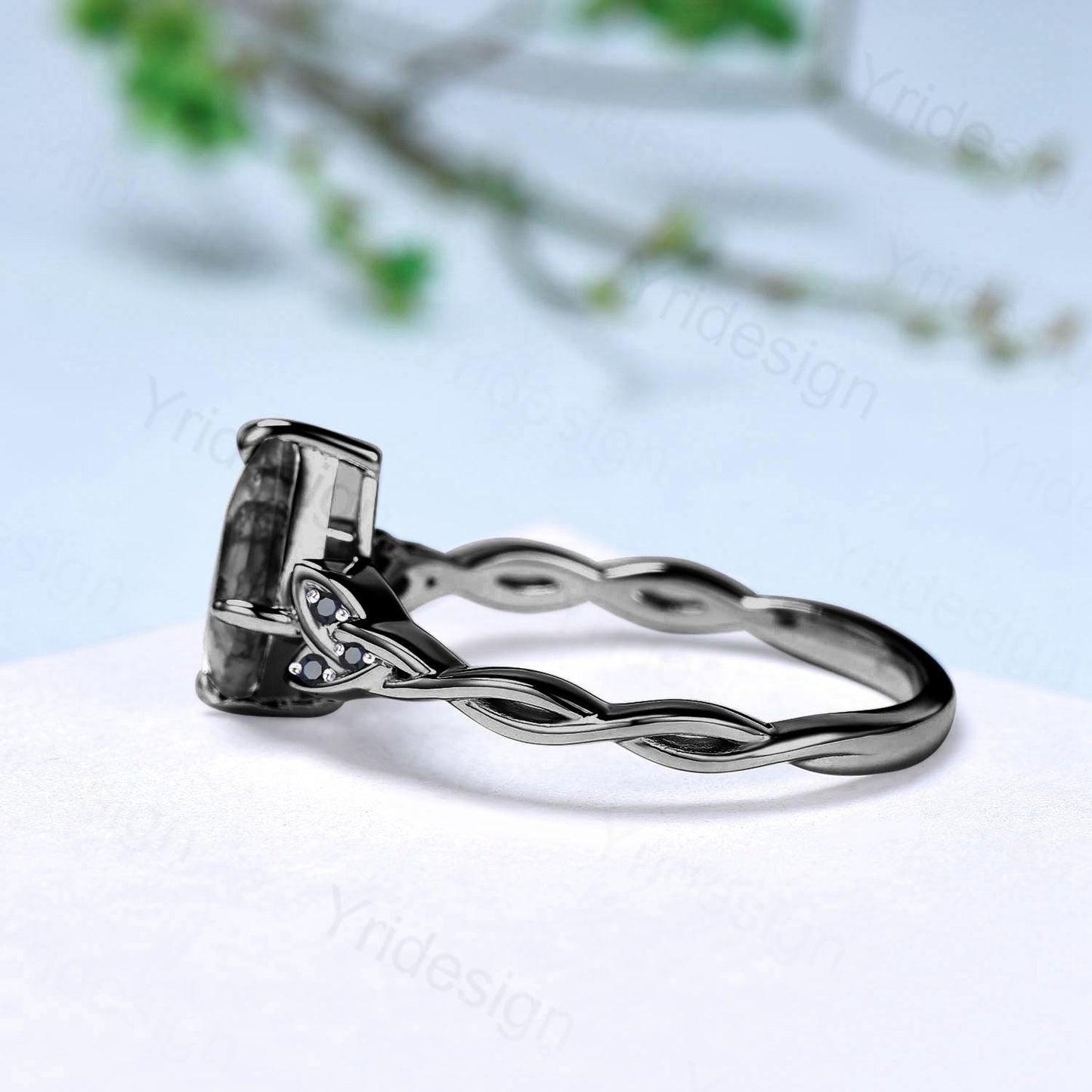 Black Gold Norse Viking Kite Cut Salt And Pepper Diamond Ring Celtic Love Pepper Black Diamond Engagement Ring Vintage Unique Twisted Ring - PENFINE
