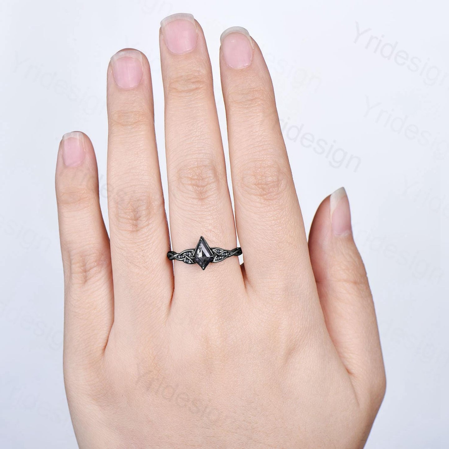 Black Gold Norse Viking Kite Cut Salt And Pepper Diamond Ring Celtic Love Pepper Black Diamond Engagement Ring Vintage Unique Twisted Ring - PENFINE