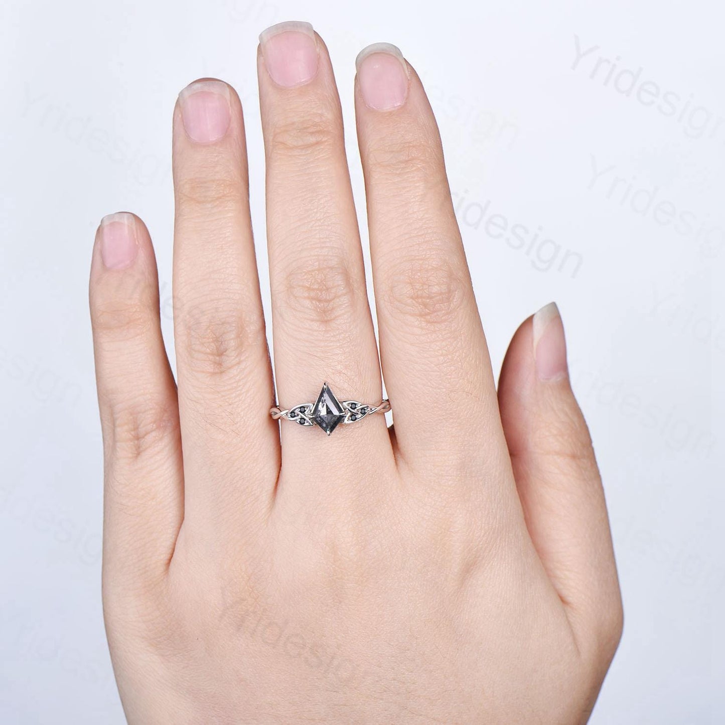 Black Gold Norse Viking Kite Cut Salt And Pepper Diamond Ring Celtic Love Pepper Black Diamond Engagement Ring Vintage Unique Twisted Ring - PENFINE
