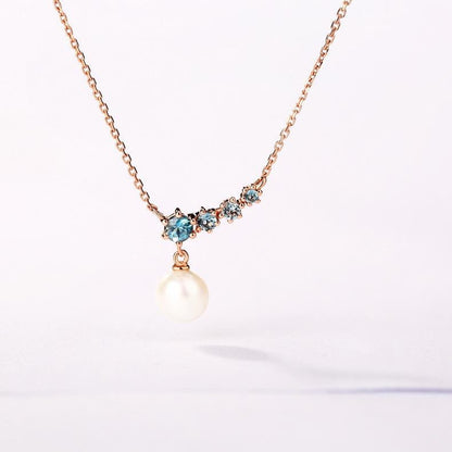 Elegant pearl pendant necklace five stone dainty pendant 9k/14k/18k rose  gold art deco London blue topaz pendant necklace Anniversary gift - PENFINE
