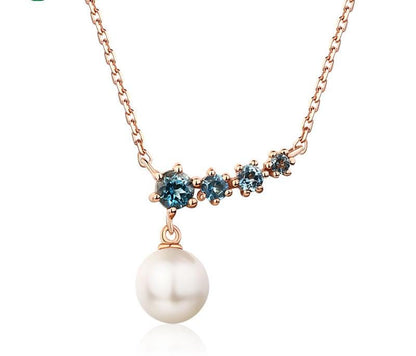 Elegant pearl pendant necklace five stone dainty pendant 9k/14k/18k rose  gold art deco London blue topaz pendant necklace Anniversary gift - PENFINE