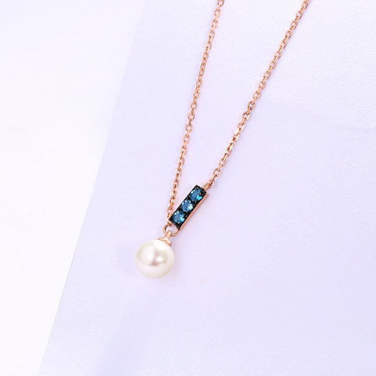 Dainty pearl pendant necklace Minimalist pendant 9k/14k/18k rose  gold art deco London blue topaz pendant necklace Anniversary gift for mom - PENFINE