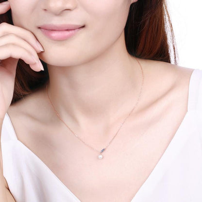 Dainty pearl pendant necklace Minimalist pendant 9k/14k/18k rose  gold art deco London blue topaz pendant necklace Anniversary gift for mom - PENFINE
