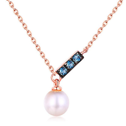 Dainty pearl pendant necklace Minimalist pendant 9k/14k/18k rose  gold art deco London blue topaz pendant necklace Anniversary gift for mom - PENFINE