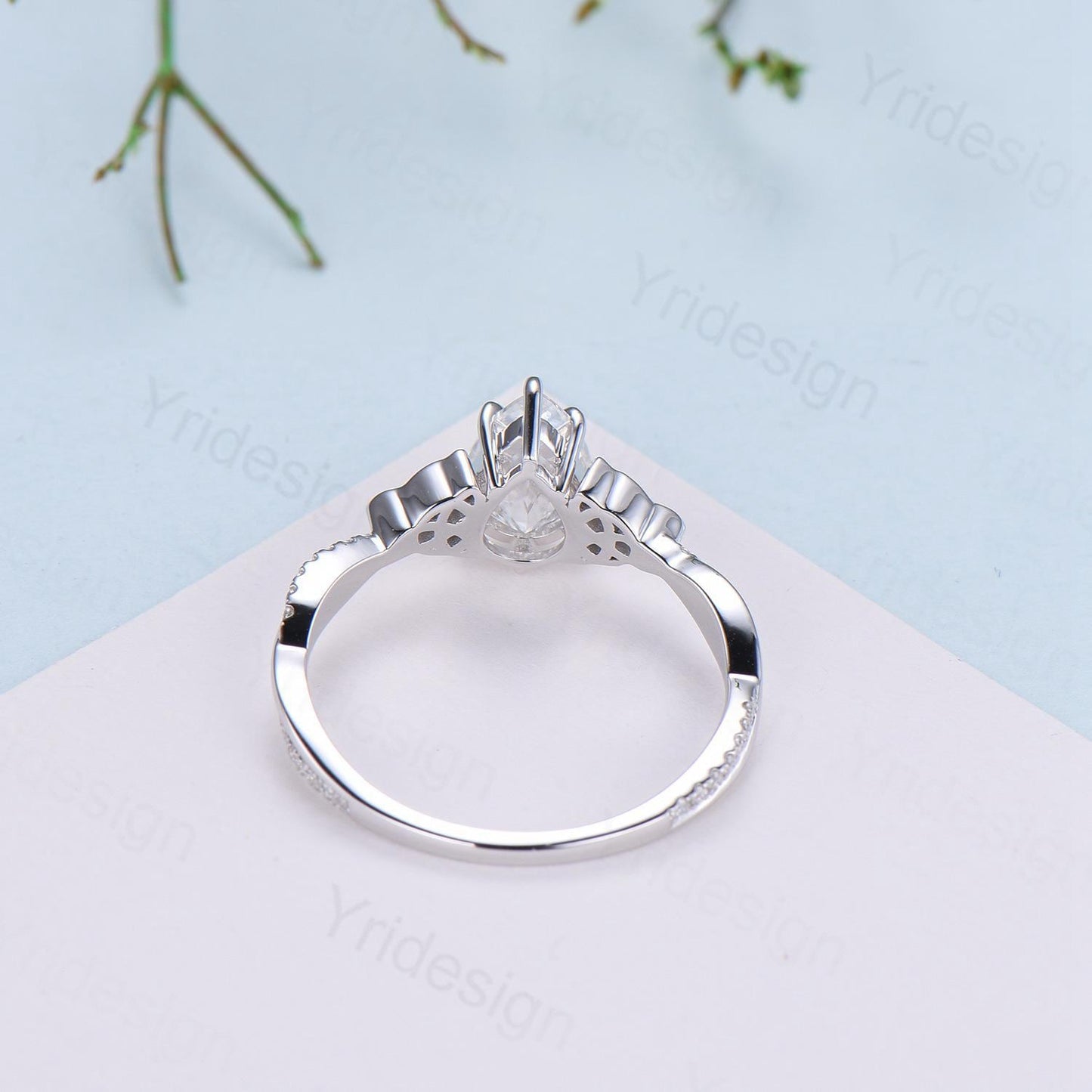 Celtic Knot Pear Shaped Emerald Engagement Ring For Women Unique Norse Viking infinity Moissanite Wedding Ring Spilt Shank Anniversary gifts - PENFINE