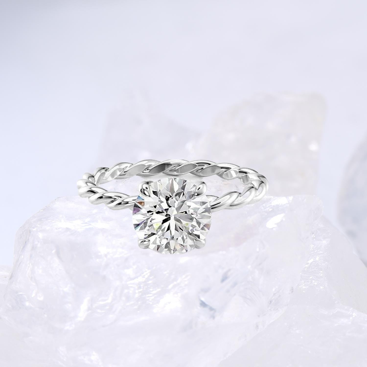 Minimalist Diamond Ring Dazzling Twist Rope Lab Grown Diamond Engagement Ring IGI Certified Hidden Halo Diamond Ring Anniversary Gifts Women - PENFINE