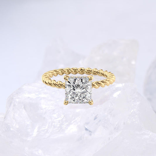 Minimalist Diamond Ring Dazzling Twist Rope Lab Grown Diamond Engagement Ring IGI Certified Hidden Halo Diamond Ring Anniversary Gifts Women - PENFINE