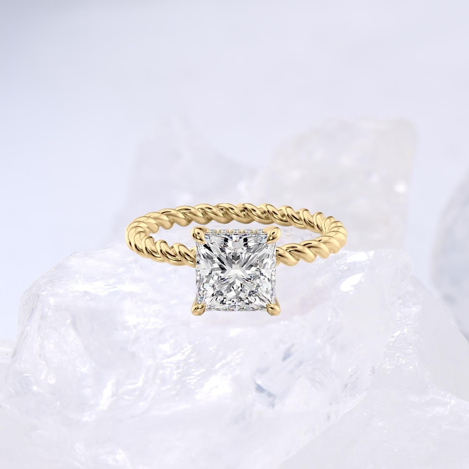 Minimalist Diamond Ring Dazzling Twist Rope Lab Grown Diamond Engagement Ring IGI Certified Hidden Halo Diamond Ring Anniversary Gifts Women - PENFINE