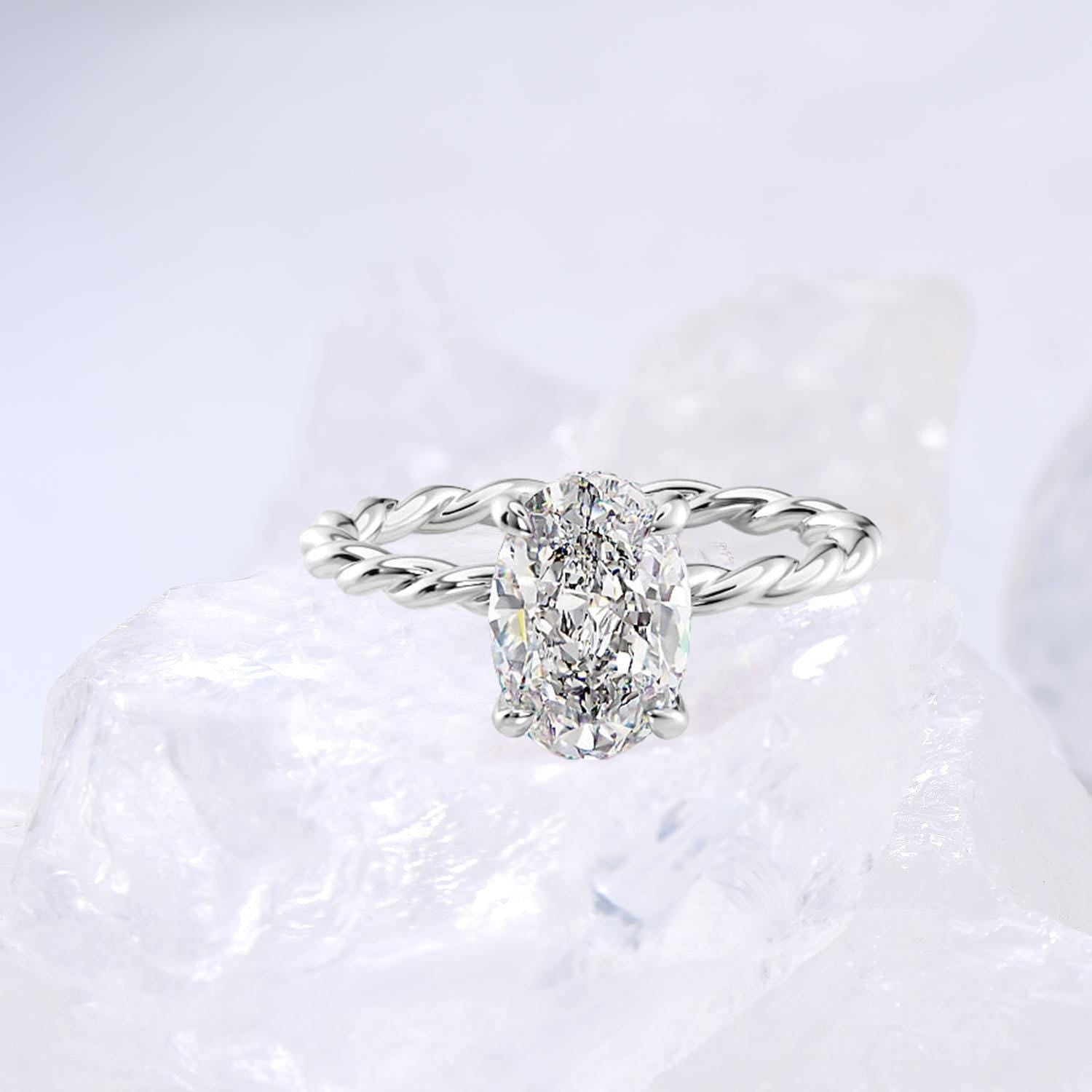 Minimalist Diamond Ring Dazzling Twist Rope Lab Grown Diamond Engagement Ring IGI Certified Hidden Halo Diamond Ring Anniversary Gifts Women - PENFINE