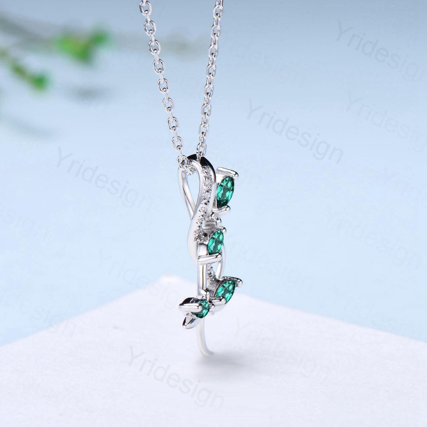 Nature Inspired Emerald Necklace Unique Marquise Emerald Dragonfly Accompany Necklace Pendant Necklace May Birthstone Anniversary Gift Women - PENFINE