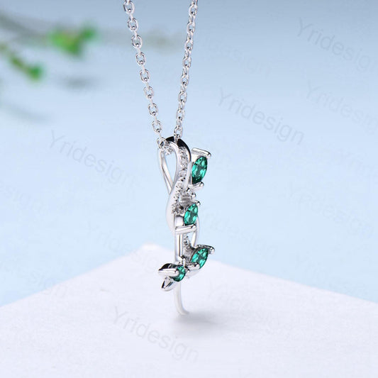 Nature Inspired Emerald Necklace Unique Marquise Emerald Dragonfly Accompany Necklace Pendant Necklace May Birthstone Anniversary Gift Women - PENFINE