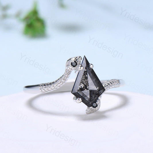 Unique snake salt and pepper diamond ring engagement ring cold-blooded kite cut fly pepper diamond wedding women anniversary promise gift - PENFINE