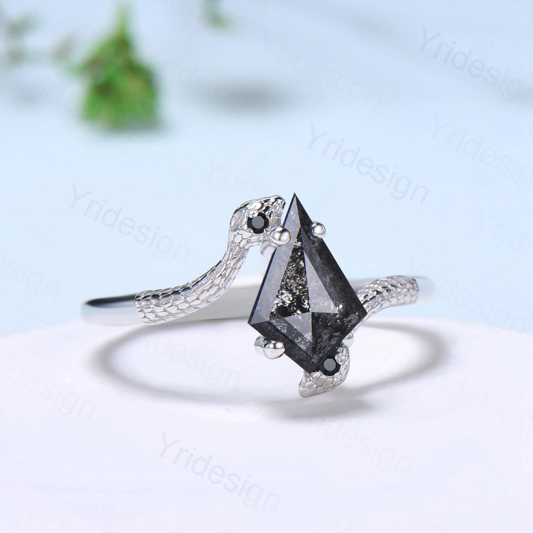 Unique snake salt and pepper diamond ring engagement ring cold-blooded kite cut fly pepper diamond  wedding women anniversary promise gift - PENFINE