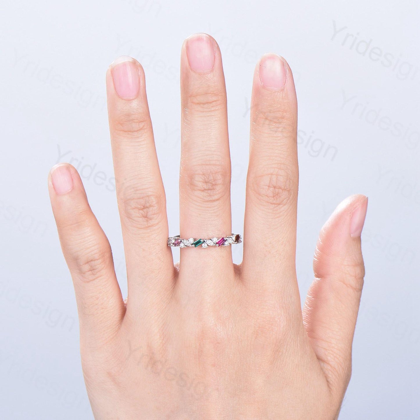 Vintage Emerald Ruby Eternity Wedding Band Women Unique Baguette Garnet Stackable Promise Ring Marquise Matching Band Anniversary Gift Women - PENFINE
