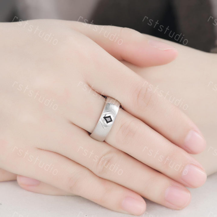 Vintage Moss Agate Couples Ring Set: Kite Spinel 14K White Gold Wedding Bands