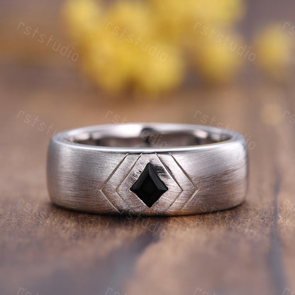Couple Ring Set: Mens Kite Black Spinel Ring: Women's Moss Agate Ring