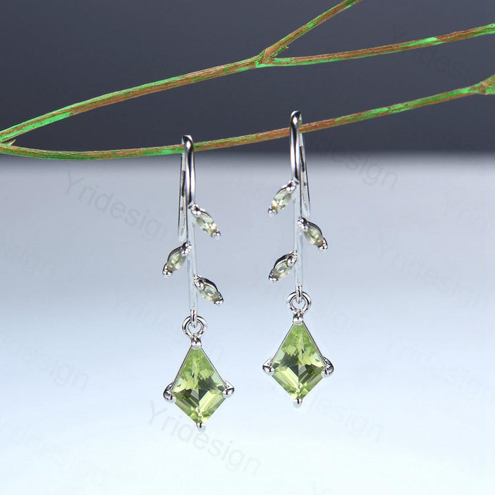 Vintage kite peridot earrings Unique pinwheel earrings marquise peridot drop stud earrings dainty August Birthstone anniversary gift women - PENFINE