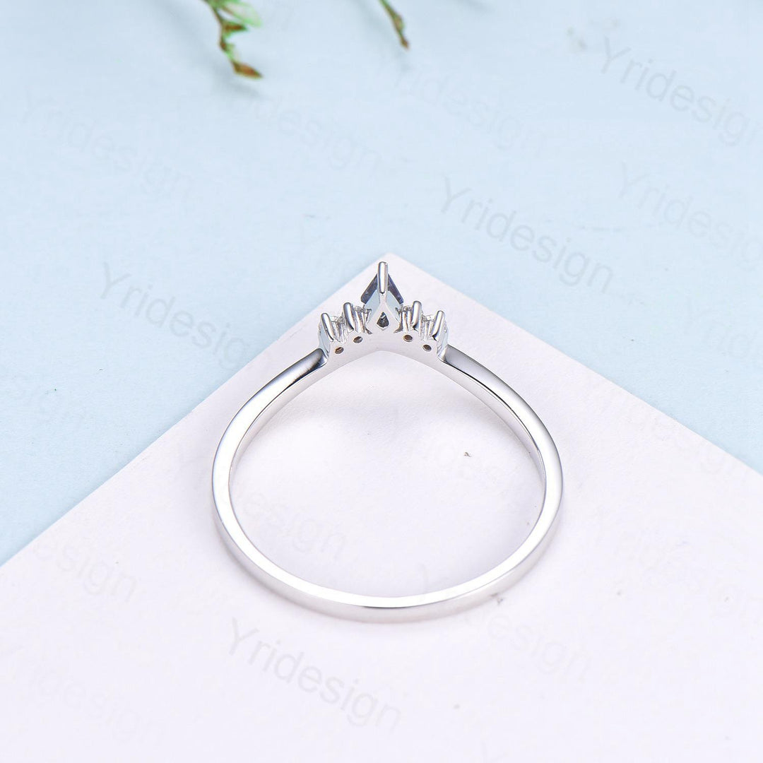 Dainty Curved Alexandrite Wedding Ring Women Kite Alexandrite Stacking Band Moissanite  Anniversary Ring Art Deco June Promise Ring For Her - PENFINE