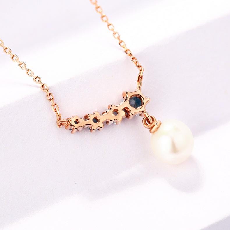 Elegant pearl pendant necklace five stone dainty pendant 9k/14k/18k rose  gold art deco London blue topaz pendant necklace Anniversary gift - PENFINE